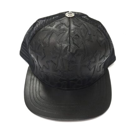 Chrome Hearts Cemetery Cross Leather Stitched Trucker Hat