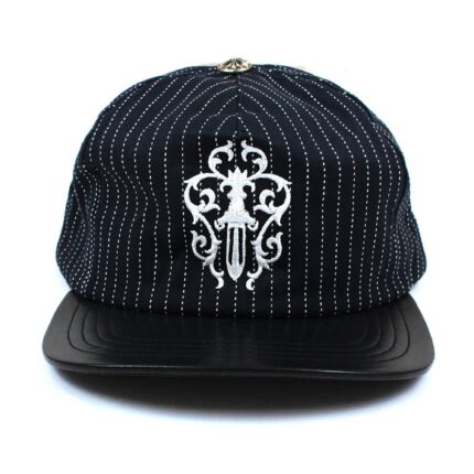 Chrome Hearts Dagger Leather Brim Pinstripe Baseball Cap